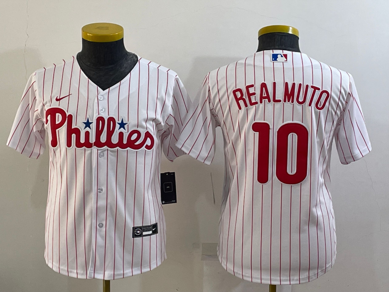 Youth Philadelphia Phillies #10 J.T. Realmuto White Cool Base Stitched Baseball Jersey Youth Philadelphia Phillies #10 J.T. Realmuto White Cool Base Stitched Baseball Jersey